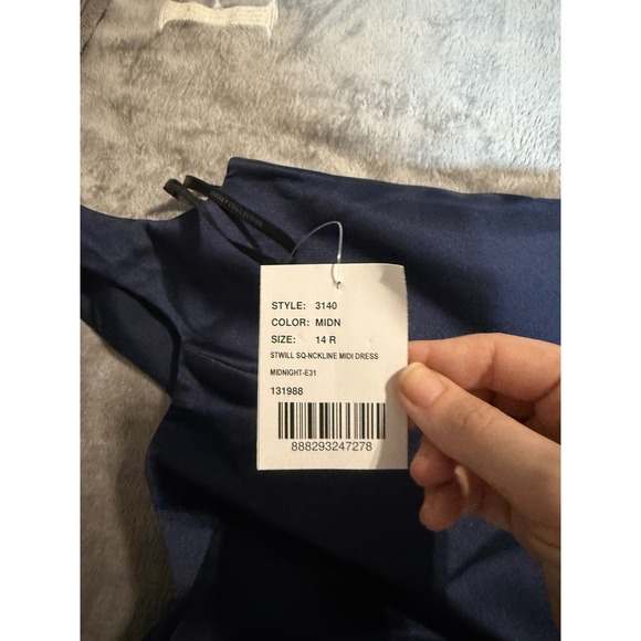 NWOT‎ Alfred Sung SZ 6 Midnight Navy Blue Dress One Shoulder Satin Trumpet Gown - Picture 4 of 9